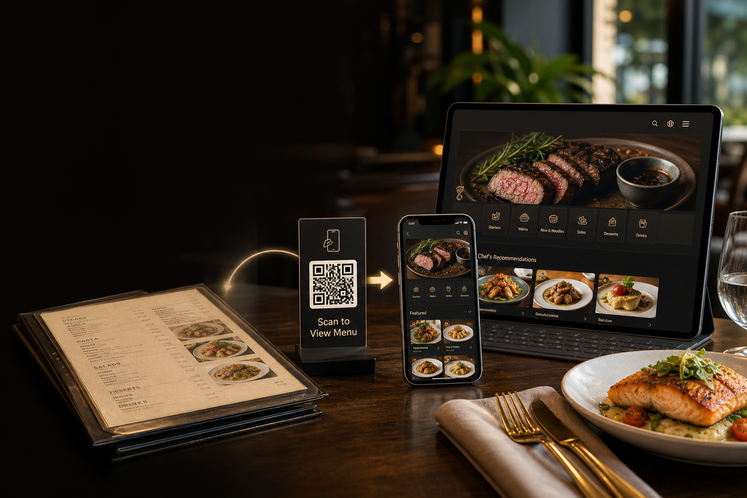 Traditional menu upgraded into a QR code Smart Menu experience